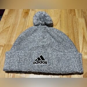 Adidas Blue/Gray Knit Beanie with Pom-Pom